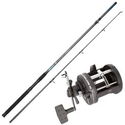 Norwegen Angelset Spro Rute 2,40m & Fladen Multirolle & Schnur Combo Komplett